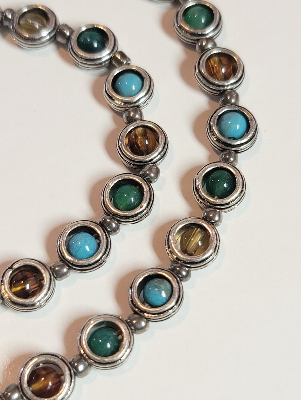Premier Designs - Multi-Color Bezel Station Necklace - Vintage, Glass, Silver